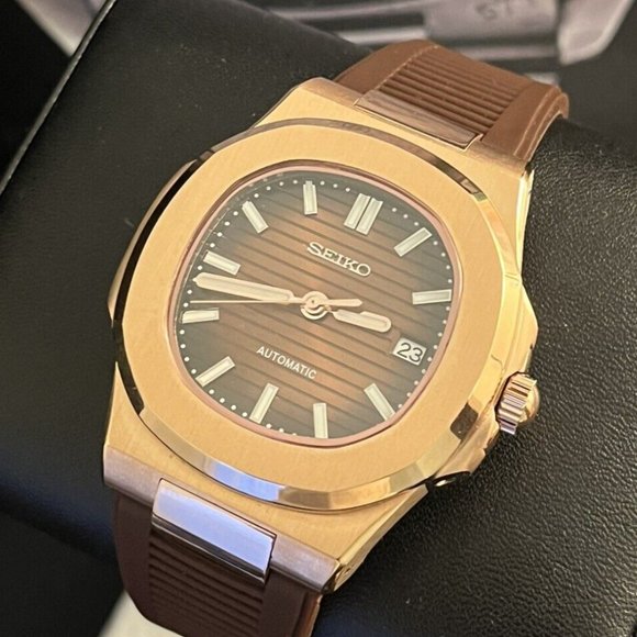 custom build seiko NH35 automatic movement build- rosegold "nautilus" mod - Picture 3 of 5